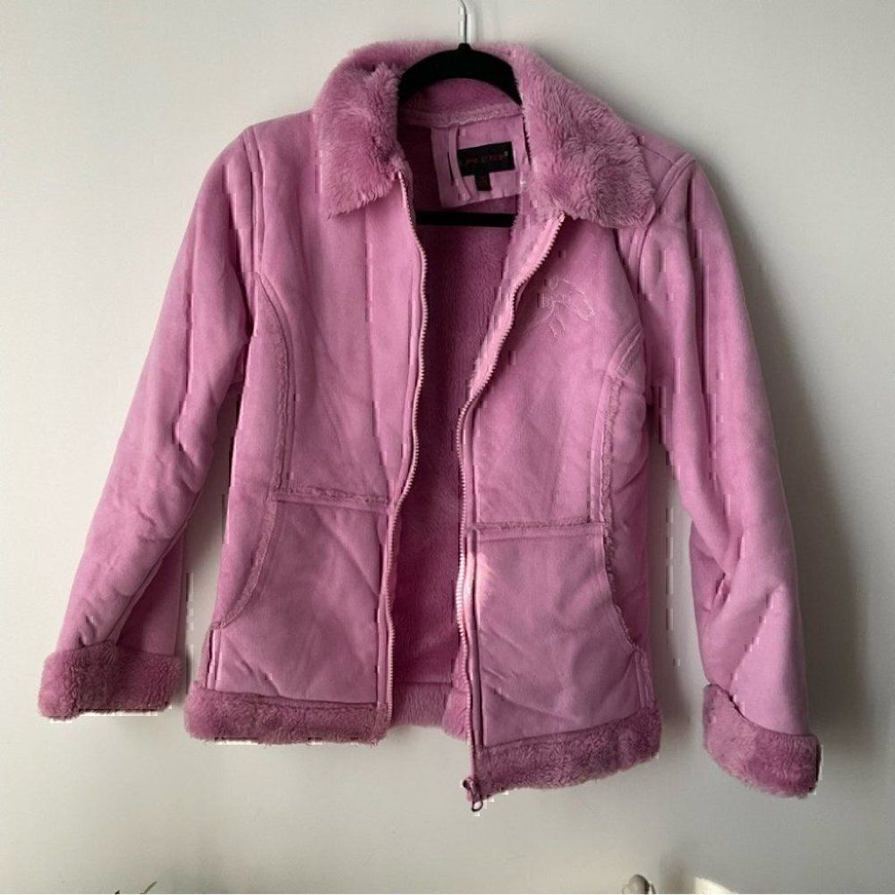 Alpinetek Girls Faux suede pink jacket with faux fur lining Size 10-12